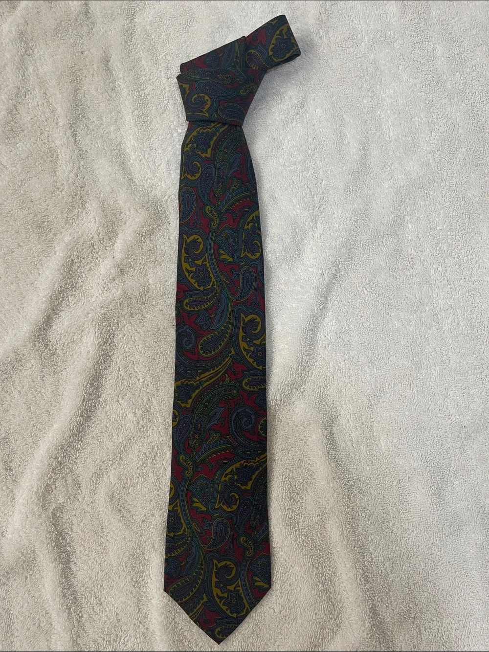J. Crew Navy Paisley Tie with Red & Gold Motif